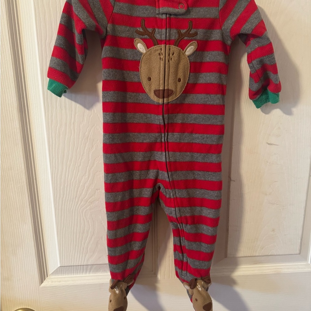 Carter's Red and Gray Striped Reindeer Footie